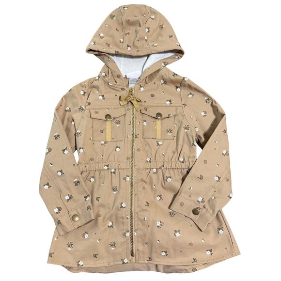 NWOT Little Lass Size 5 Girl Kid Tan Utility Tan Floral Full Zip Jacket Gold - Picture 1 of 5